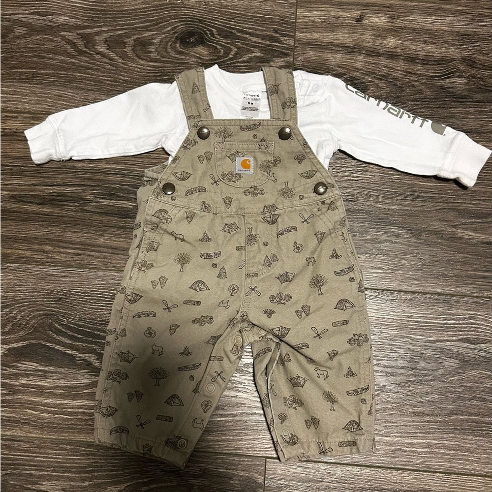 Carhartt Tan Baby Overalls with White Shirt